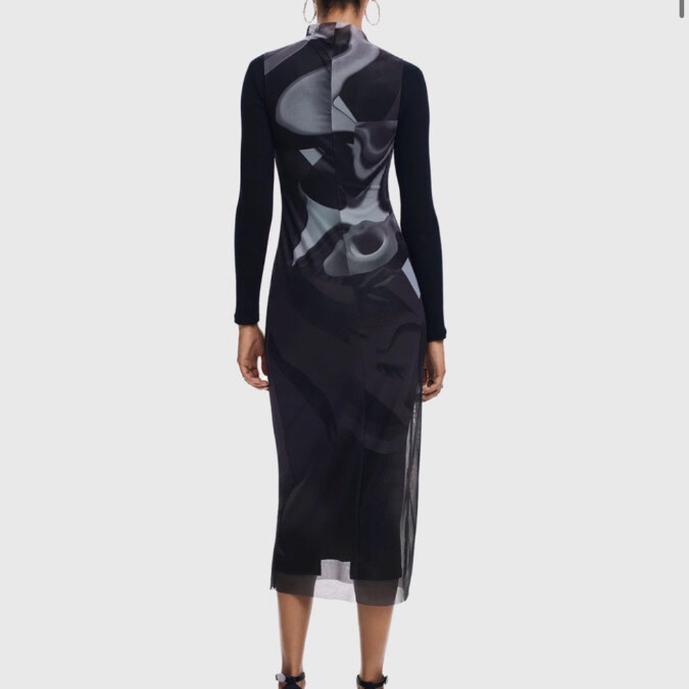 NWOT Desigual $189 MSRP Lincoln Sheer Sleeveless Black & Gray Mesh Midi Dress - Picture 8 of 11